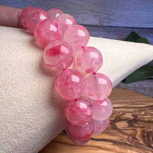 Ice Rhodonite Bracelet, Rose Rhodonite, Sakura, Cherry Rain, Round Bead ...