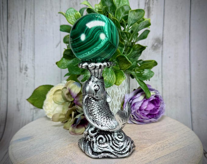 Koi Fish Sphere Stand, Silver Fish Small Sphere Holder, Crystal Sphere Stand, Crystal Sphere Holder
