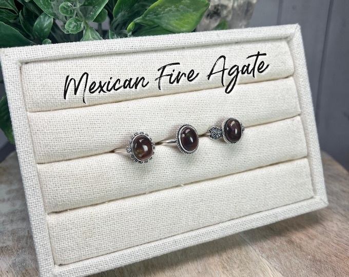 Mexican Fire Agate Ring, Fiery Mexican Fire Agate Crystal, 925 Silver Adjustable Band