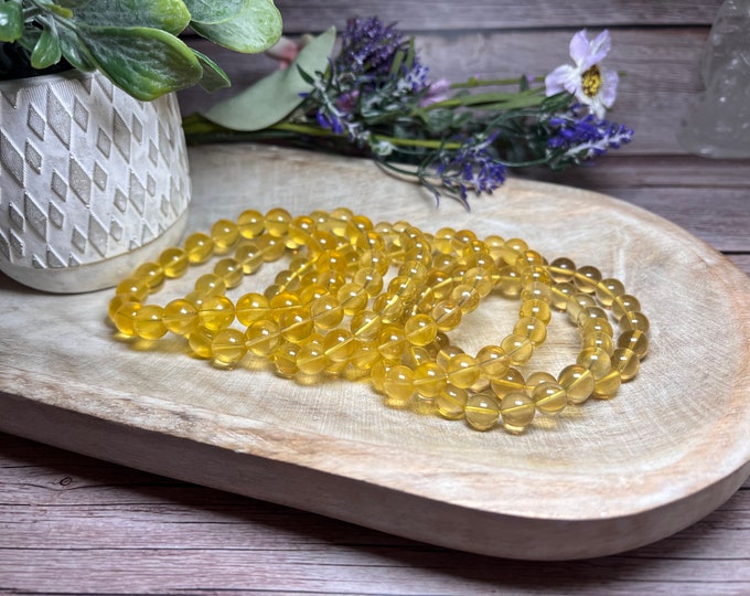 Yellow Fluorite Bracelet, Yellow Fluorite Crystal Bracelet, 9mm-10mm Round Bead