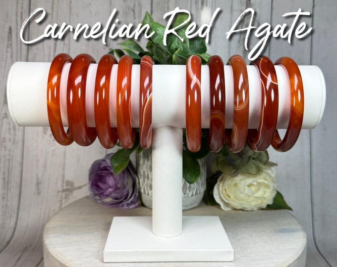 Carnelian Red Agate Bangle, Carnelian Bangle Bracelet, Red Agate Bangle Bracelet, Courage - Motivation - Creativity (Set9)