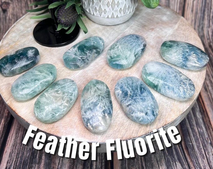 Feather Fluorite Palm Stone, Blue Purple Feather Fluorite Palm Stone, Fluorite Crystal Palm Stone (3)