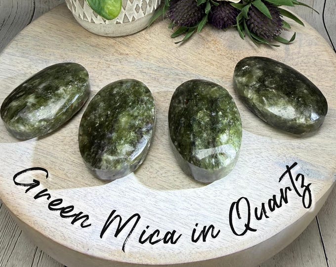 Green Mica in Quartz Palm Stone aka "Green Emerald Quartz"
