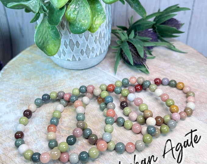 Colorful Light Alashan Agate Bracelet, Alxa Agate Crystal Bracelet, 7-8mm Round Beads, Calming and Grounding, Positive Energy