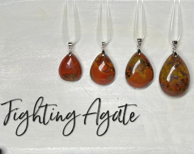 Fighting Agate Pendant, Warring States Agate Pendant, Red Agate Pendant, 925 Silver Clasp