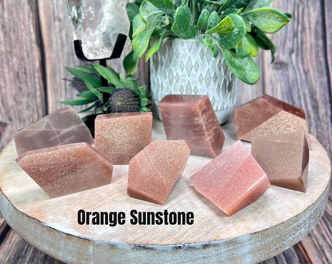 Orange Sunstone Freeform, Sunstone Freeform, Sunstone with Confetti Glitter