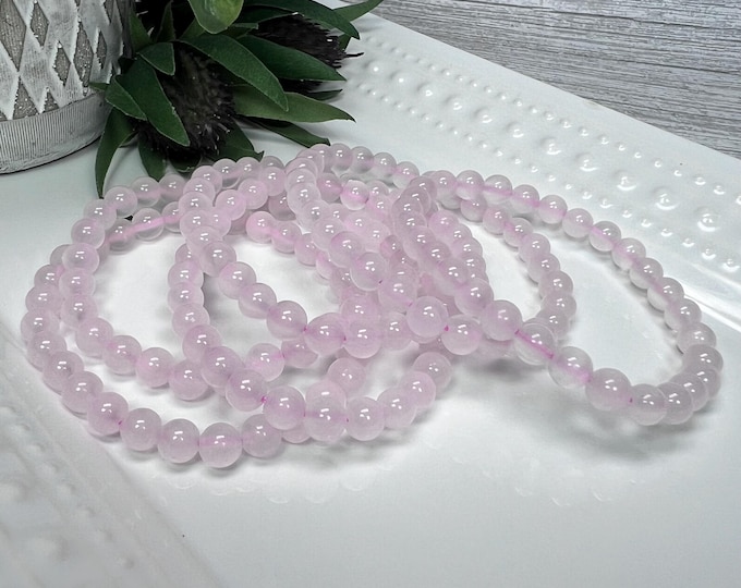 Pink Calcite Bracelet, Manganoan Calcite or Mangano Calcite, UV Reactive Crystal Bracelet, 6-7mm Round Beads