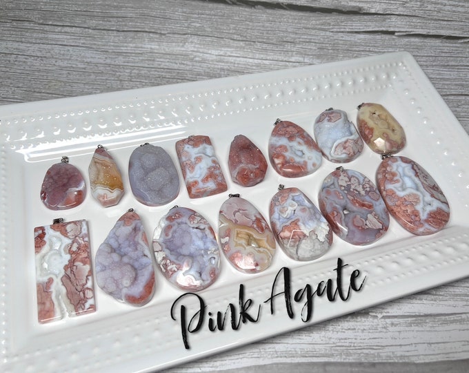 Beautiful Druzy Pink Agate Pendant, Pink Agate, Pink Agate Pendant, Druzy Crystal Pendant, s925 Clasp