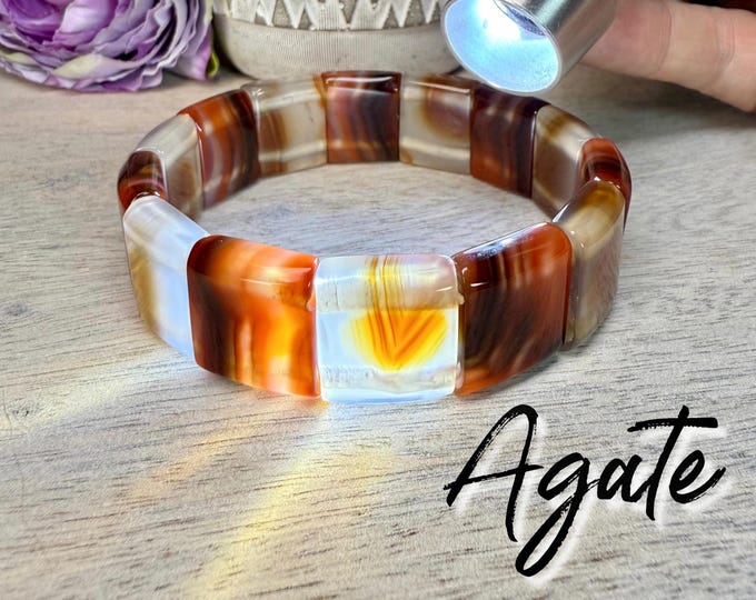 Beautiful Red Banded Agate Bracelet, Red and White Agate Bracelet, Soft Bangle Crystal Bracelet