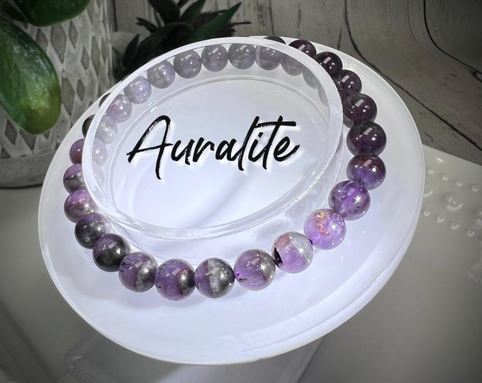 Auralite 23 Bracelet, Half Bowl Auralite Bracelet, 7mm Round Bead - Stone of Awakening