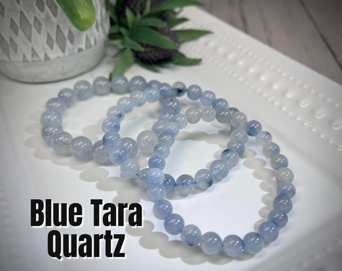 Blue Tara Quartz Bracelet, Nightshade Quartz Bracelet, Quartz with Blue Fibrous Inclusions, 7mm or 8mm or 10mm Round Beads