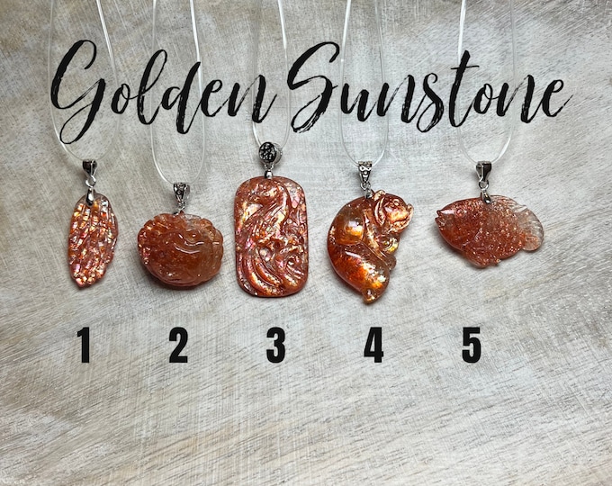 Very Glittery Golden Sunstone Pendant, Carving Pendants, 925 Silver Clasp
