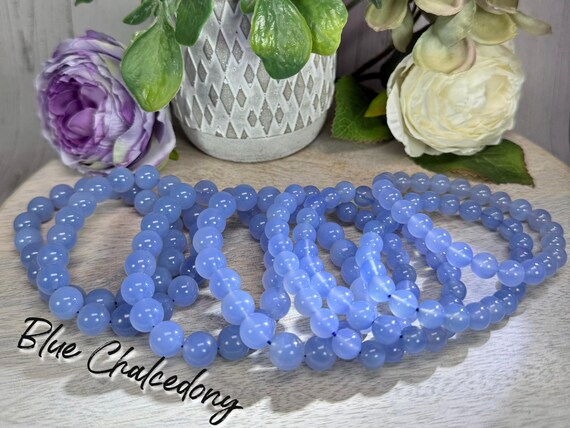 Blue Chalcedony Bracelet, Chalcedony Crystal Bracelet, 8mm or 10mm Round Beads