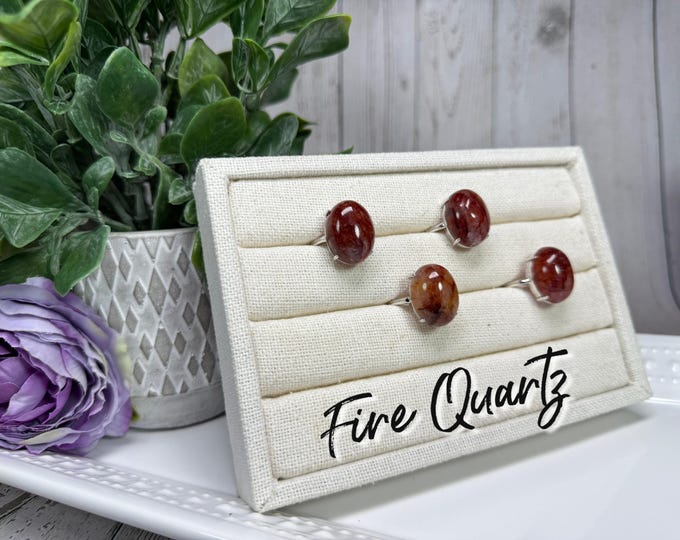 Fire Quartz Ring, Fire Quartz Crystal, Hematoid Quartz, 925 Silver Adjustable Ring