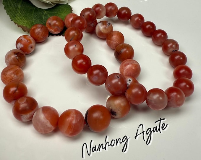 Nanhong Agate Bracelet, South Red Agate, Stretchy Bracelet, 9.5mm or 11mm Round Beads
