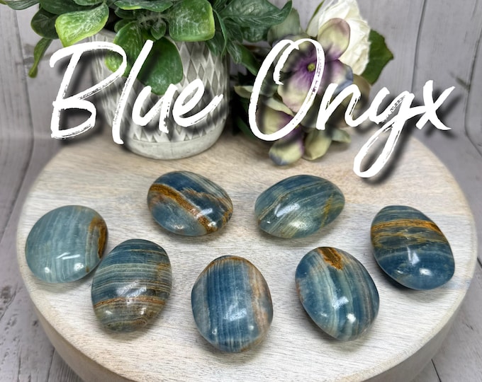 Blue Onyx Palm Stone, Blue Onyx Crystal, Blue Onyx Carving