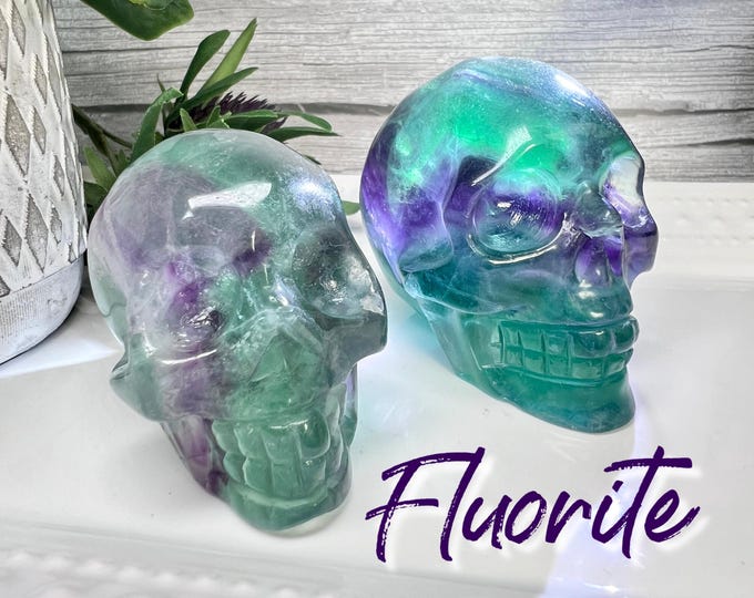 Rainbow Fluorite Skull Carving, Crystal Skull Carving, Fluorite Carving (2)