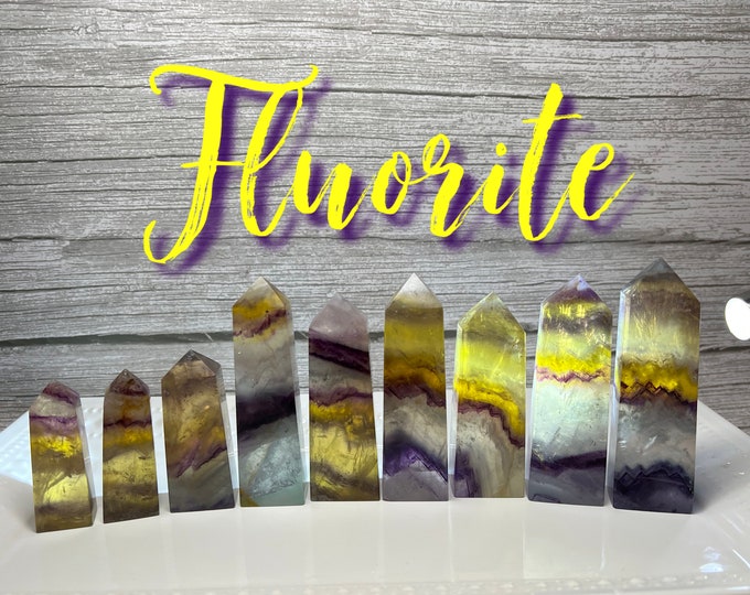 Yellow Purple Fluorite Tower, Fluorite Tower, Fluorite Point, Yellow and Purple Fluorite (1)