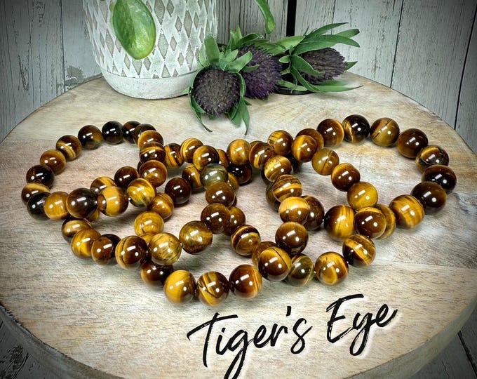 Tiger Eye Bracelet, Golden Tiger Eye Crystal Bracelet, Large Beads, 12-13mm or 15mm Round Beads