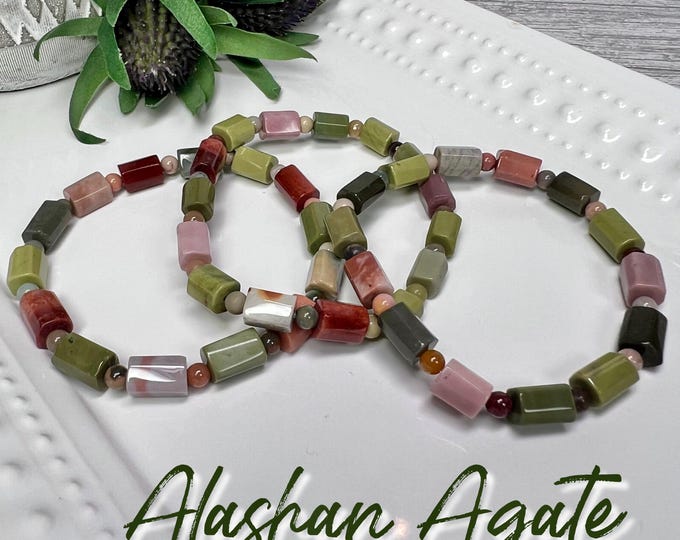 Colorful Alashan Agate Bracelet, Alashan Agate Barrel Beads Bracelet, Alxa Agate, Stretchy Bracelet