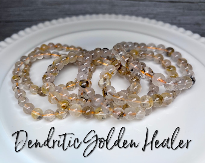 Dendritic Golden Healer Bracelets, Golden Healer, Dendritic Quartz, Round Beads