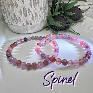 Spinel Bracelet, 6mm Spinel Bracelet, Pink & Purple Spinel, 6mm Facet Beads