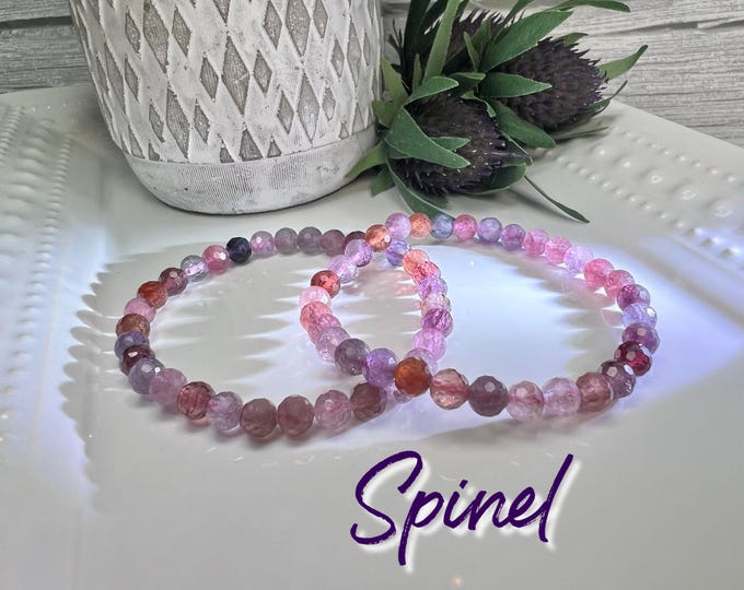 Spinel Bracelet, 6mm Spinel Bracelet, Pink & Purple Spinel, 6mm Facet Beads