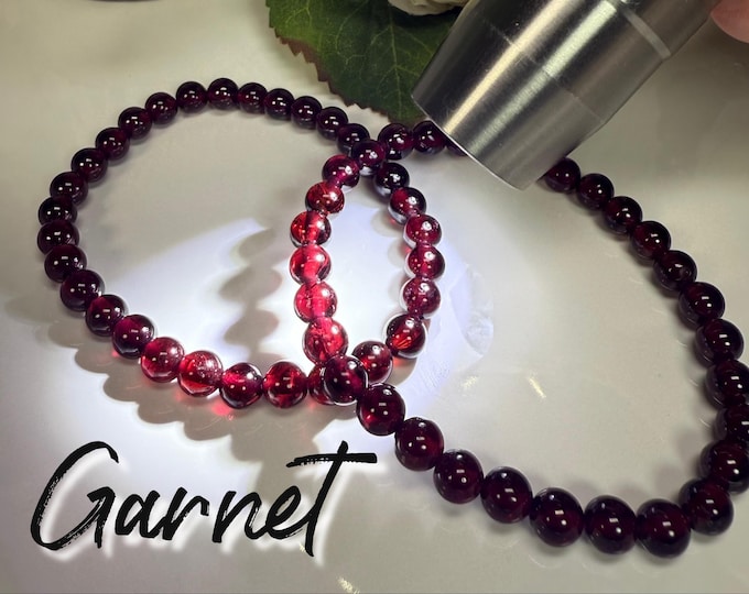 Red Garnet Bracelet, Garnet Crystal Bracelet, 6mm Round Bead Bracelet
