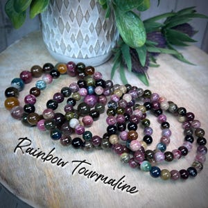 Rainbow Tourmaline Bracelet, Tourmaline Bracelet, Round Beads, Pink Green Blue Yellow Tourmaline, 7-8mm or 8-9mm or 11-12mm Round Beads