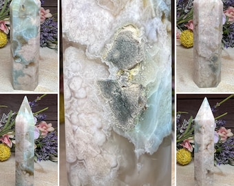 Green Flower Agate Tower, Flower Agate, Green Flower Agate, Cherry