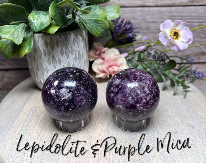 Purple Emerald Quartz Sphere, Lepidolite with Purple Mica Sphere, Lepidolite with Mica Crystal, Flashy Mica Lepidolite