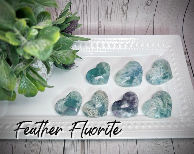 Feather Fluorite Heart, Blue Purple Feather Fluorite Carving, Fluorite Crystal Heart (5)