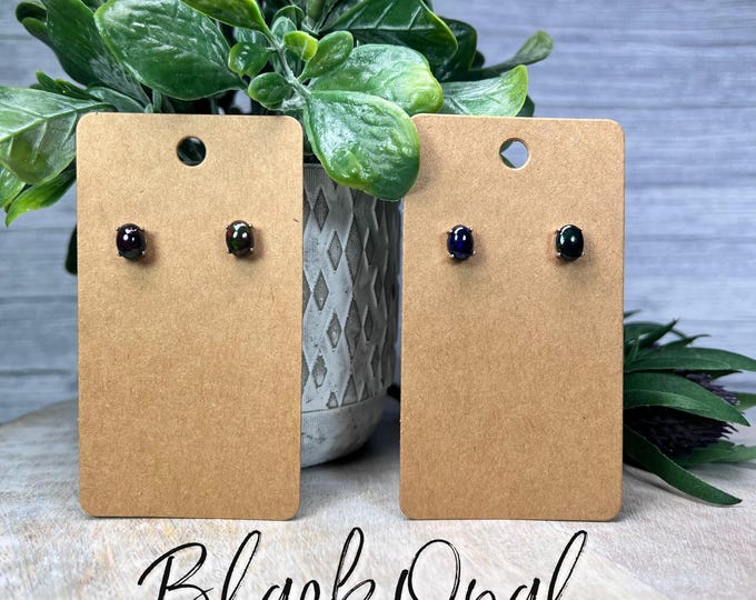 Black Opal Stud Earrings, Opal Stud Earrings, Flashy Black Opal Jewelry, 925 Silver Setting/Post/Backs
