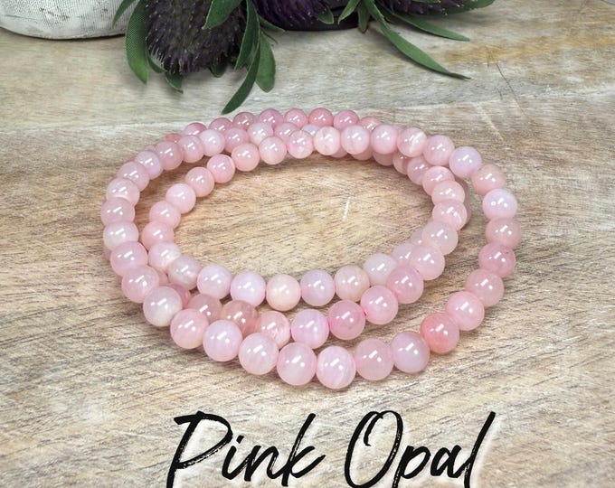 Pink Opal Wrap Bracelet, Can Be Worn as 22" Necklace OR Bracelet Wrapped 3 Times, 6mm Beads, Elastic String