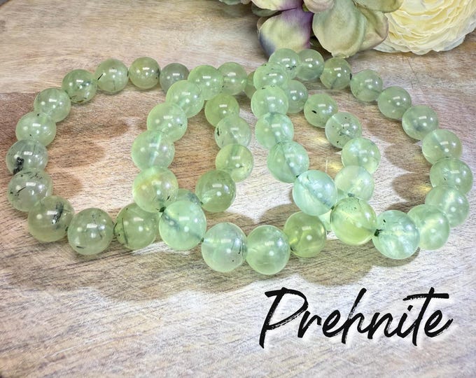Prehnite Bracelet, Prehnite Crystal Bracelet, 12mm Round Beads, Stone of Prophecy