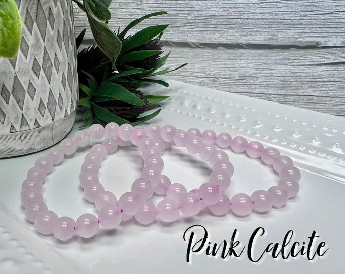 Pink Calcite Bracelet, Manganoan Calcite or Mangano Calcite, UV Reactive Crystal Bracelet, 8-9mm Round Beads