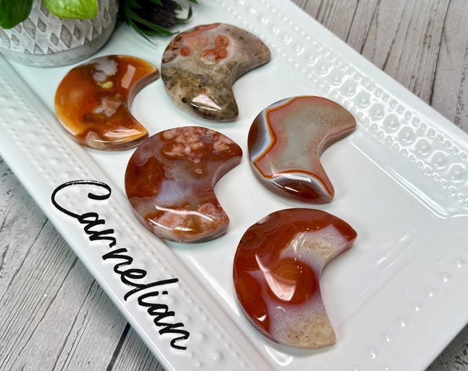Carnelian Flower Agate Moon, Carnelian Flower Agate, Crystal Moon Carving - You Choose!