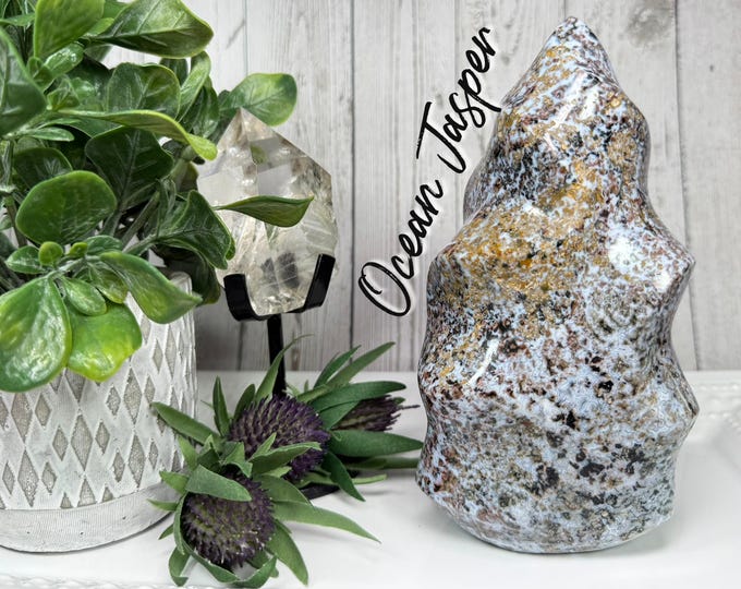 Ocean Jasper Flame, Ocean Jasper Freeform Flame, Ocean Jasper Carving, Colorful Ocean Jasper