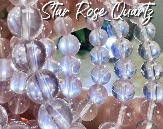 Beautiful Star Rose Quartz Bracelet, Starlight Rose Quartz, Clear Pink Rose Quartz, 7-8mm or 8-9mm or 9-10mm Round Bead