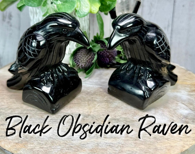 Black Obsidian Raven, Polished Black Obsidian Raven, Black Crow Carving, Black Raven Carving