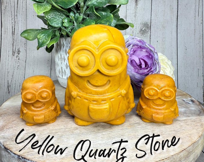 Yellow Quartz Stone Minion Carving, Crystal Minion Carving, Yellow Quartz, Yellow Stone (Set3)