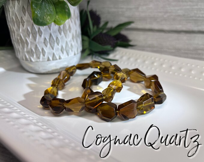 Cognac Quartz Bracelet, Natural Citrine Bracelet, Whiskey Citrine Bracelet, Freeform Beads, Stretchy Crystal Bracelet