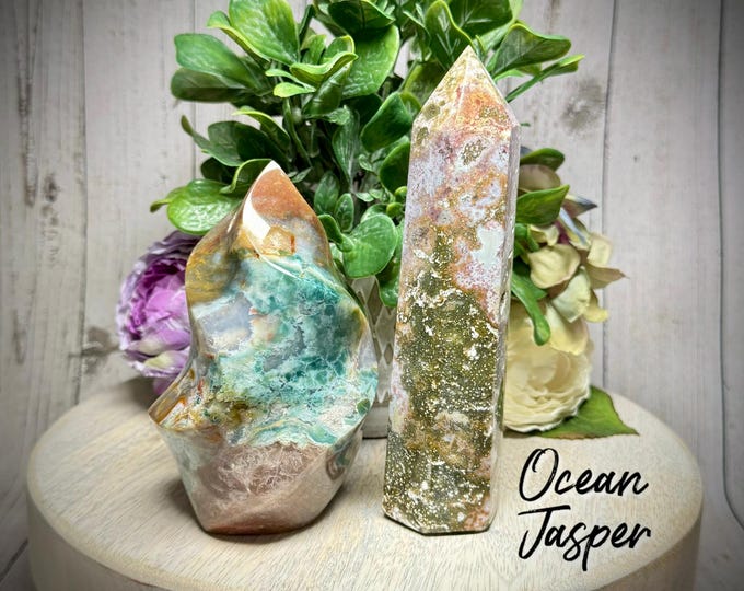 Ocean Jasper Flame, Ocean Jasper Tower, Ocean Jasper Carving, Colorful Ocean Jasper, Stone of Joy