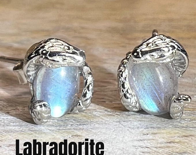 Labradorite Snake Earrings, Stud Earrings, Labradorite Earrings, 925 Silver Earring Setting (1)