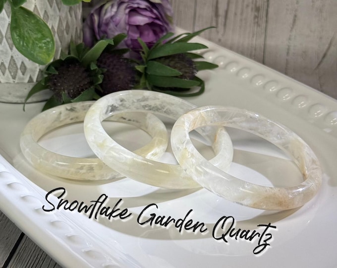 Snowflake Garden Quartz Bangle, Snowflake Quartz Crystal Bangle Bracelet, Snowflake Lodolite Bangle, Inclusion Quartz, 64mm or 65mm