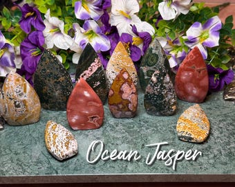 Ocean Jasper Flames, Colorful Ocean Jasper Carvings