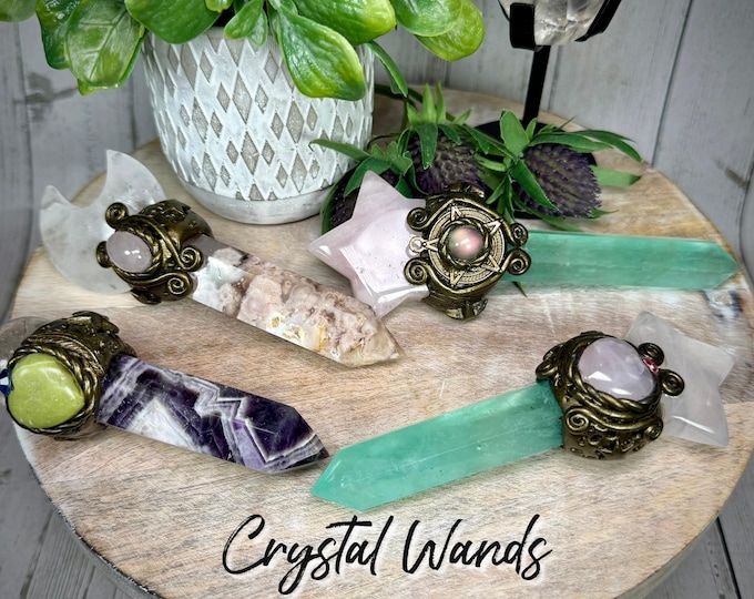 Natural Crystal Wand with Decorative Accent Crystals, Healing Crystal Wand, Sceptor Protective Wand, Chakra Tool