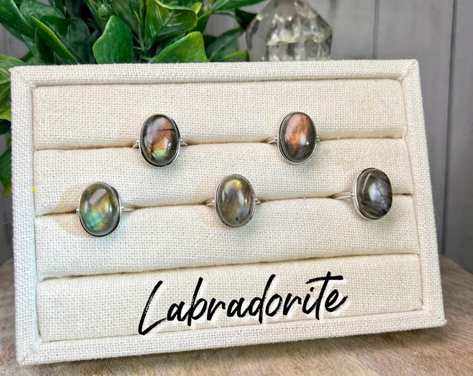 Labradorite Ring, Labradorite Crystal, Flashy Lab Ring, 925 Silver Adjustable Band
