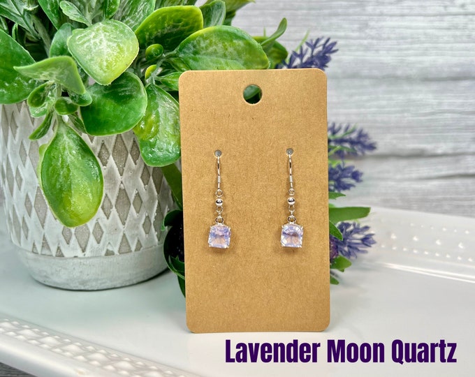Lavender Moon Quartz Earrings, Lavender Moon Quartz Dangle Earrings, 925 Silver Earring Setting