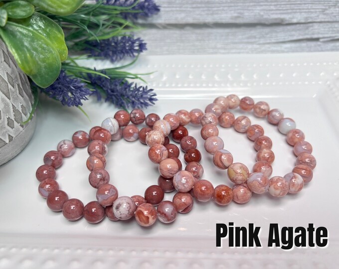 Pink Agate Bracelet, Cotton Candy Agate Bracelet, 10-11mm Round Beads, Pink Agate Crystal
